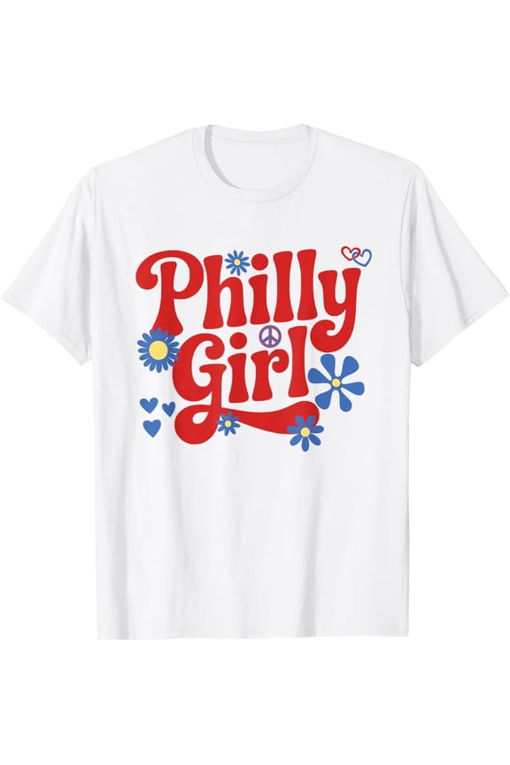 Retro Philadelphia Girl Flowers Cute PHI Throwback T-Shirt