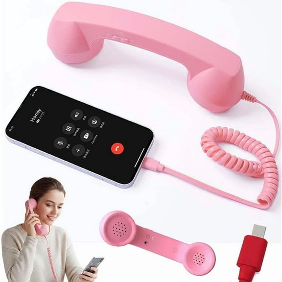 Retro Phone Handset, 2026 New Retro Phone Handset for Phone, Type-C Retro Telephone Wired Handsets Style Landline Handle Receiver for Cell Mobile Video Conferences, Calls, Meetings (Black Type-C)