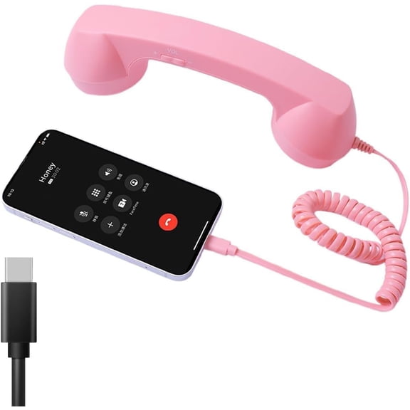 Retro Phone Handset,2026 New Wired Plug-in Vintage Phone with Microphone, 90s Style Photo Prop, Type-C Interface, Suitable for Calls and Meetings