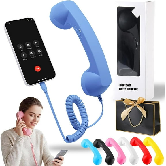 Retro Phone Handset, 3.5mm Jack Wire Cell Phone Receiver with Answer Button/Volume Keys, Handheld Old Telephone Headset for Mobile Phones/Cellphone/Smartphone