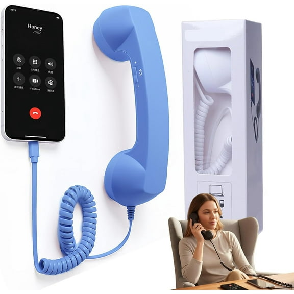 Retro Phone Handset, 3.5mm Jack Wire Cell Phone Receiver with Answer Button/Volume Keys, Handheld Old Telephone Headset for Mobile Phones/Cellphone/Smartphone