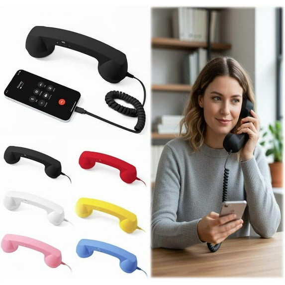 Retro Phone Handset for Cell Phone, Vintage Type-C Telephone Receiver with Microphone and Speaker, Classic 90s Style Wired Headset for iPhone Android Mobile, Retro Handset Comfortable Calls(Black)