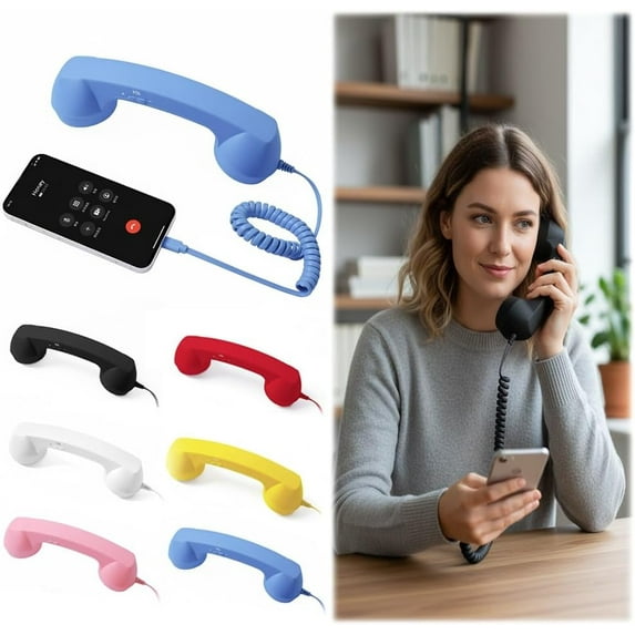 Retro Phone Handset for Cell Phone, Vintage Type-C Telephone Receiver with Microphone and Speaker, Classic 90s Style Wired Headset for iPhone Android Mobile, Retro Handset Comfortable Calls(Blue)