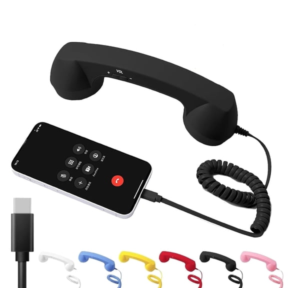 Retro Phone Handset, Phone Receiver for iPhone, Type-C Retro Telephone Wired Handset Style Landline Handle Receiver for Cell Mobile Video Conferences, Calls, Meetings, Pink