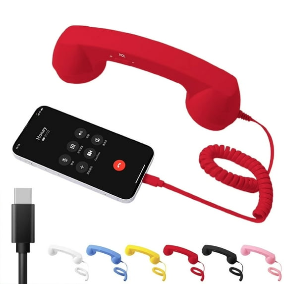 Retro Phone Handset (Red) – 2026 New Retro Phone Handset for iPhone, Bluetooth/Type-C Port, Clear Comfortable Calls, Vintage Retro Telephone Handset with Mic & Speaker