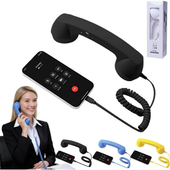 Retro Phone Handset, Retro Phone Handset for iPhone, 2026 New Type-C Retro Telephone Wired Handsets, Ergonomic Design for Clear Calls, Video Conferences, Meetings, Black