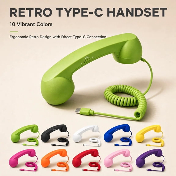 Retro Phone Handset,Retro Phone Handset for iPhone & Android,Type-C Vintage Wired Plug in Handheld Cell Phone Receiver with Microphone,for Cell Mobile Video Conferences,Calls,Meetings