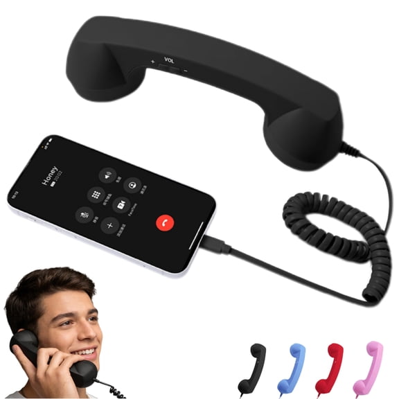 Retro Phone Handset, Telephone Handset for iPhone & Android, Old School Phone Receiver with Accept/Hang Up Button, Vintage Landline Handle Receiver for Cell Phone,Computer