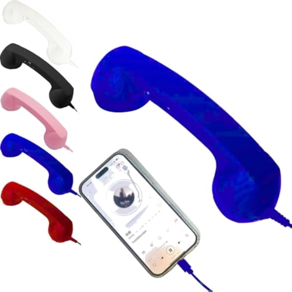 Retro Phone Handset, Telephone Style Landline Handle Receiver with Microphone Speaker, Type-C Retro Telephone Wired Handset for Cell Mobile Video Conferences, Calls, Meetings (Blue)