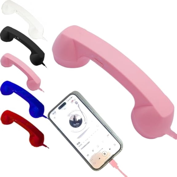 Retro Phone Handset, Telephone Style Landline Handle Receiver with Microphone Speaker, Type-C Retro Telephone Wired Handset for Cell Mobile Video Conferences, Calls, Meetings (Pink)