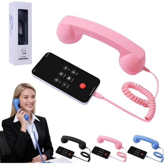 Retro Phone Handset with Type-C Plug & Smart Chip, Universal Plug and Play Compatible with Most Smartphones for Clear Hands-Free Calls, High-Fidelity Audio