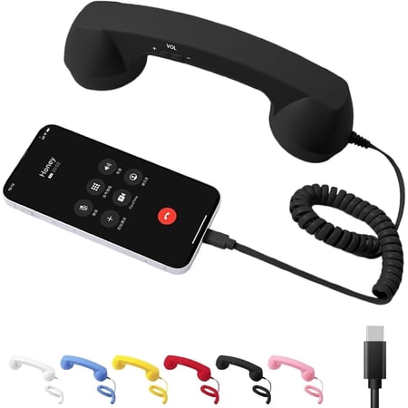 Retro Phone Handset, Type-C Retro Telephone Wired Handsets Style Landline Handle Receiver, Turn Your Mobile into Landline, with Answer Button, Microphone Speaker