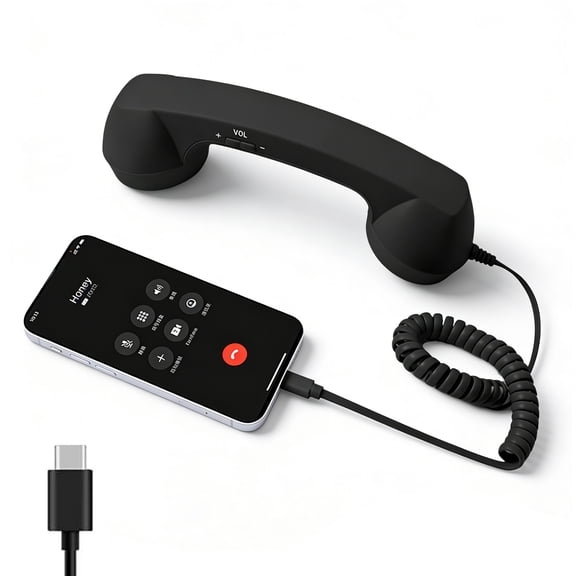 Retro Phone Handset, Type-C Telephone Style Landline Handle Receiver Telephone Handset Wired Plug in Handheld Cell Phone Receiver for Mobile Phone