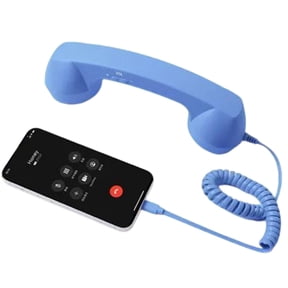 Retro Phone Handset, Type-C Telephone Style Landline Handle Receiver, Vintage Wired Plug in Handheld Cell Phone Receiver with Microphone Speaker for Calls Mobile Video Conferences Blue