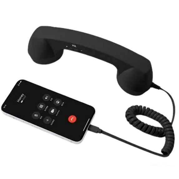 Retro Phone Handset, Type-C Telephone Style Landline Handle Receiver, Vintage Wired Plug in Handheld Cell Phone Receiver with Microphone Speaker for Calls Mobile Video Conferences (Black)