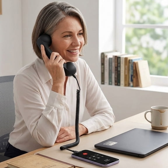 Retro Phone Handset, Type-C & Wired Handset Receiver, Vintage Cell Phone Receiver with Microphone, Suitable for Cell Mobile Video Conferences, Calls, Meetings