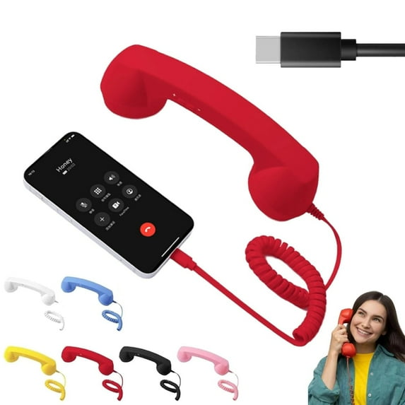 Retro Phone Handset,USB C Retro Phone Handset for iPhone & Android,Comfortable Calls w/Microphone,Type-C Retro Telephone Style Landline Handle Receiver Cell Mobile Phones, Yellow