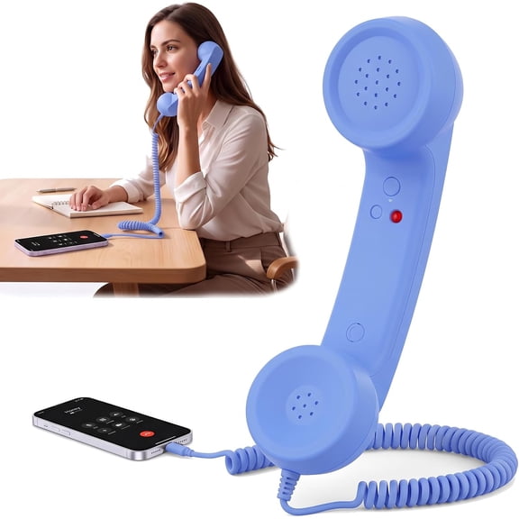 Retro Phone Handset for Cell Phone, Type-C Vintage Telephone Receiver (Blue)