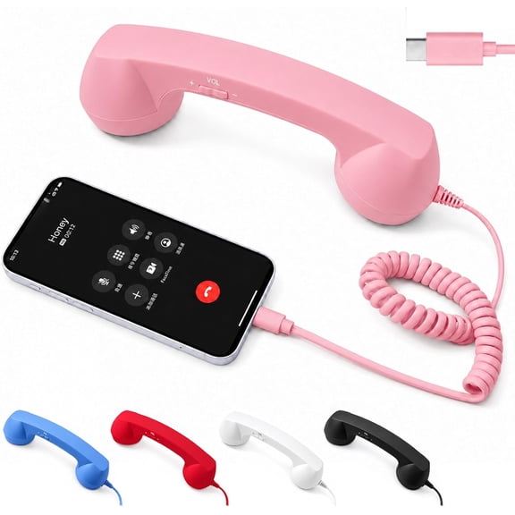 Retro Phone Handset for iPhone & Android, Type-C and 3.5mm Phone Receiver for Cell Phone, Vintage Dial Bop Handset for Calls