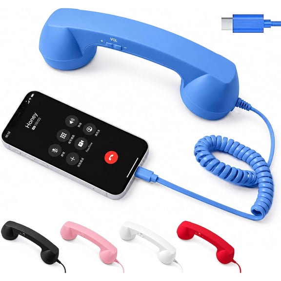 Retro Phone Handset for iPhone & Android, Type-C and 3.5mm Phone Receiver for Cell Phone, Vintage Dial Bop Handset for Calls