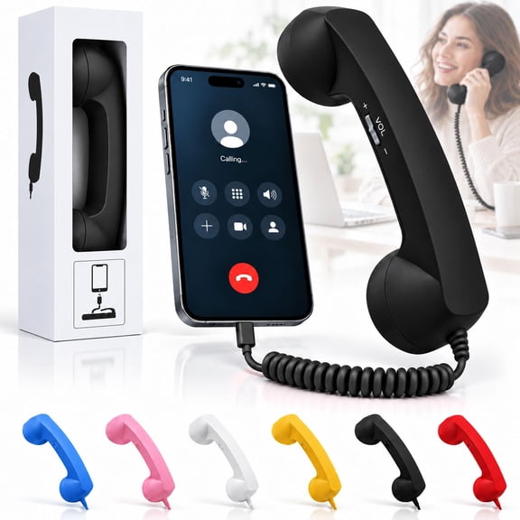 Retro Phone Handset for iPhone & Android, USB-C Vintage Phone Receiver, Wired Cell Phone Handset for Calls, Meetings & Office