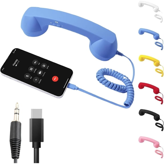 Retro Phone Handset for iPhone & Android, Vintage 90s Style Cell Phone Receiver with Microphone & 3.5mm Connection, Photo Prop