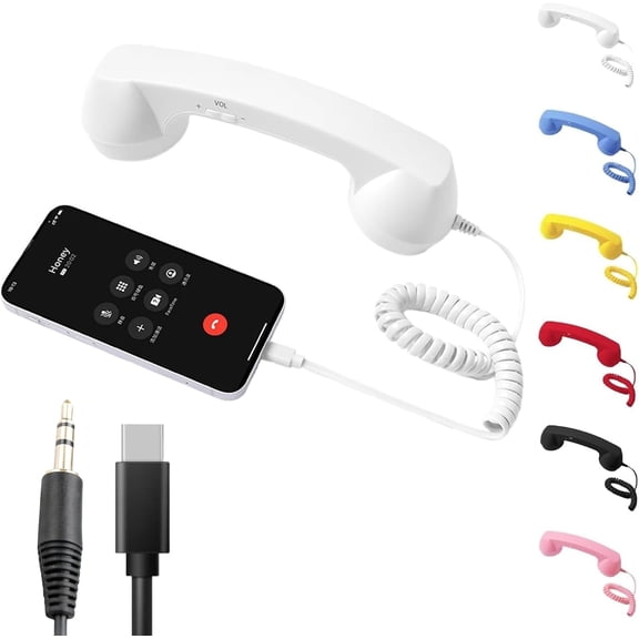Retro Phone Handset for iPhone & Android, Vintage 90s Style Cell Phone Receiver with Microphone & 3.5mm Connection, Photo Prop