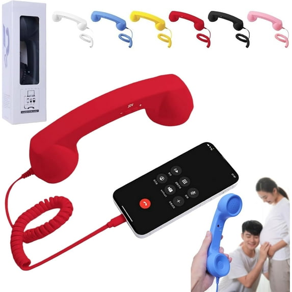Retro Phone Handset for iPhone & Android, 2026 New Cell Phone Receiver with Microphone & Speaker, 90s Vintage Old School Telephone Handset for Mobile Phones Cellphone Smartphone - Red