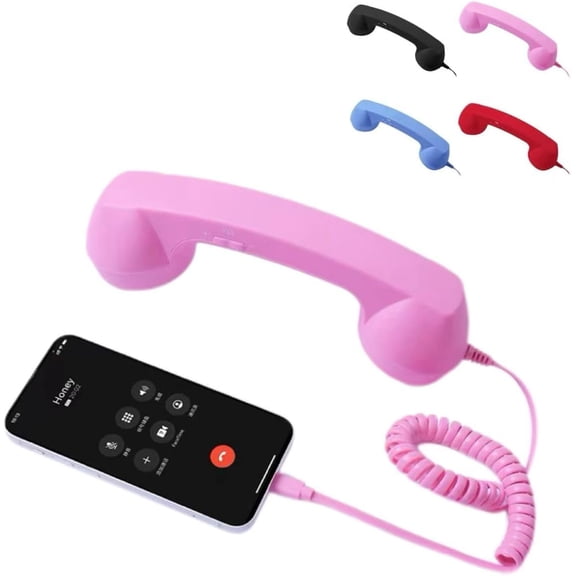 Retro Phone Handset for iPhone & Android, 2026 New Cell Phone Receiver with Microphone & Speaker, Retro Telephone Wired Handset for Mobile Phones, 90s Old School Phone Prop for Photos (Pink, Type-C)