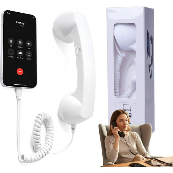 Retro Phone Handset for iPhone & Android, Cell Phone Receiver with Microphone & Speaker, Vintage Old School Telephone Handset for Mobile Phones, 90s Style Prop for Photos(Type-C,）