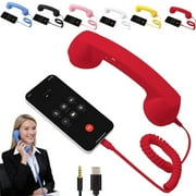Retro Phone Handset for iPhone & Android,Type-C/3.5mm Vintage Style Telephone Handsets,Funny Wired Handle Landline Receiver for Comfortable Calls Reduce Radiation(Blue,Type-c)