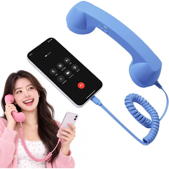 Retro Phone Handset for iPhone & Android, Type-C Vintage Wired Telephone Receiver with Microphone for Calls, Video Meetings, Smartphones, Tablets & Computers