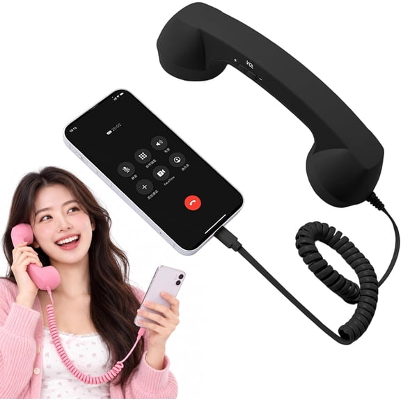 Retro Phone Handset for iPhone & Android, Type-C Vintage Wired Telephone Receiver with Microphone for Calls, Video Meetings, Smartphones, Tablets & Computers