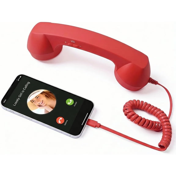 Retro Phone Handset for iPhone & Android, USB-C Vintage Wired Cell Phone Receiver with Microphone, Volume Control and Answer Hang Up Button for Smartphone Calls, Meetings, Home Office