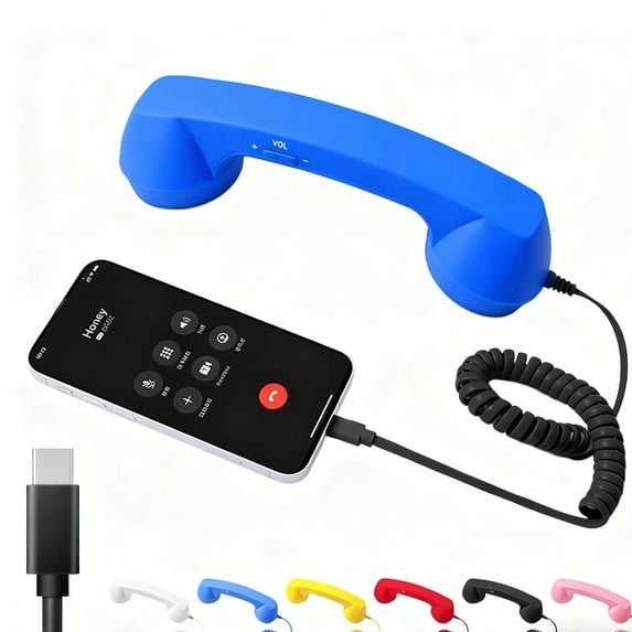 Retro Phone Handset for iPhone (Blue) – 2026 New Retro Phone Handset, Clear Comfortable Calls, Bluetooth/Type-C Port, Landline Handle Receiver, Vintage Retro Telephone Handset