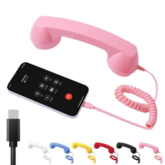 Retro Phone Handset for iPhone (Pink) – Clear Comfortable Calls, 2026 New, Bluetooth/Type-C Port, Landline Handle Receiver, Vintage Retro Telephone Handset for Mobile Video/Calls/Meetings