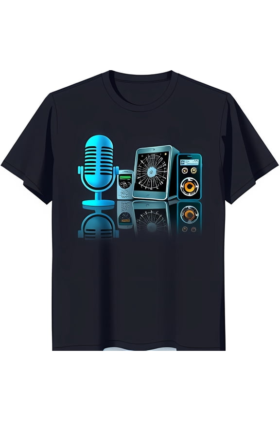 Retro Phone Radio & Speaker Design Black T-Shirt Vintage Art