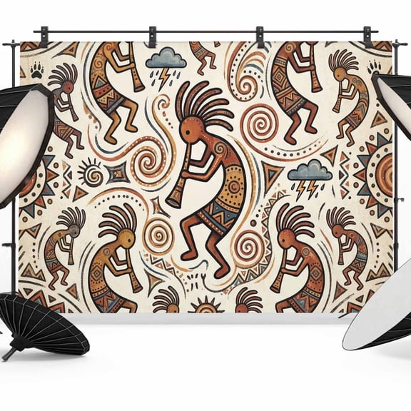 Retro Photography Backdrop 8x6FT, Abstract Tribes Man Playing Music Cartoon Vintage Photo Backdrops, Background for Photography Studio Photo Studio Background, Back Drop for Photoshoot