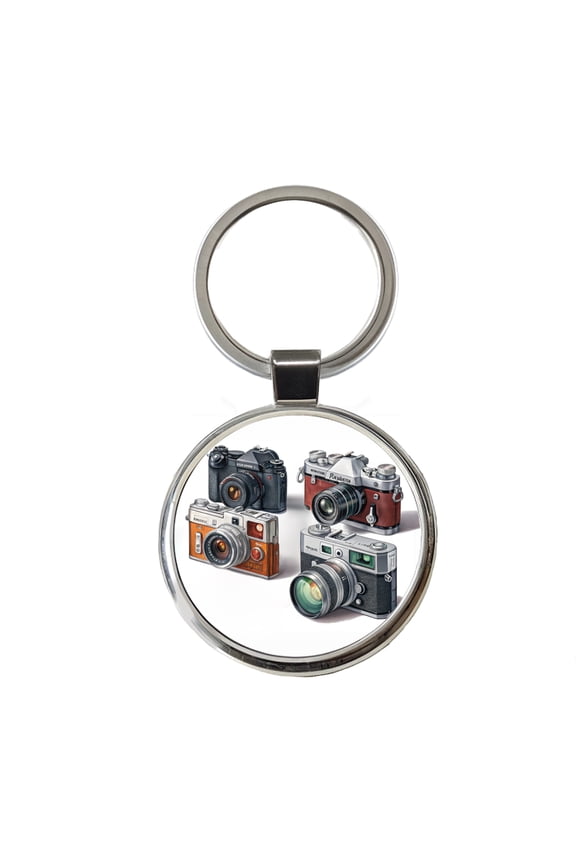 Retro Photography Cameras Metal Round Keychain