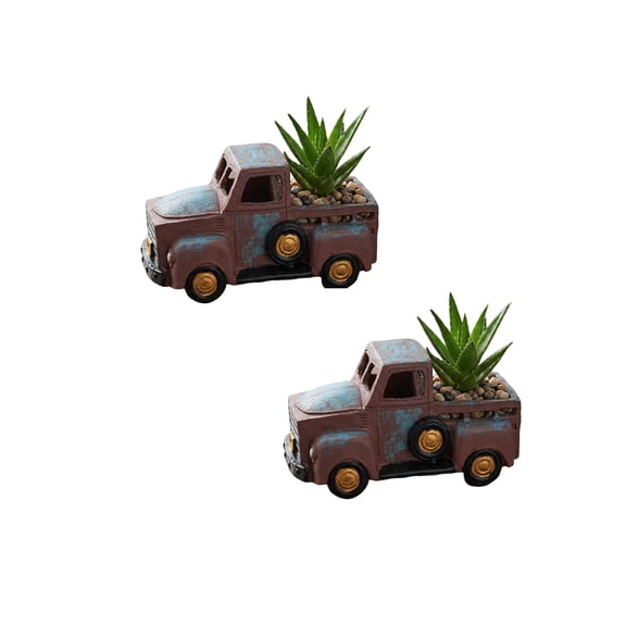 Retro Pickup Truck Flower Pot, Blue Vintage Truck Decor, Farmhouse Small Trucks Flowerpot, Planter Flower Pot Planters Vase, Cactus Desk Plant Pots for Home Garden Outdoor Decor