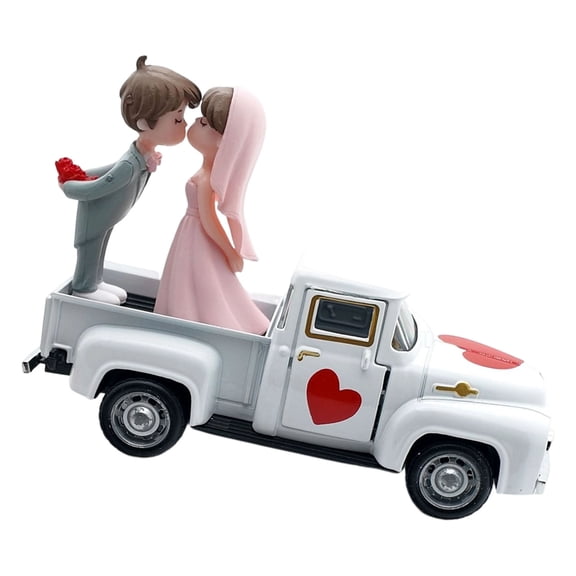 Retro Pickup Truck Model Sculpture With Openable Door Bride and Groom Figurines Wedding Anniversary Couples Gift