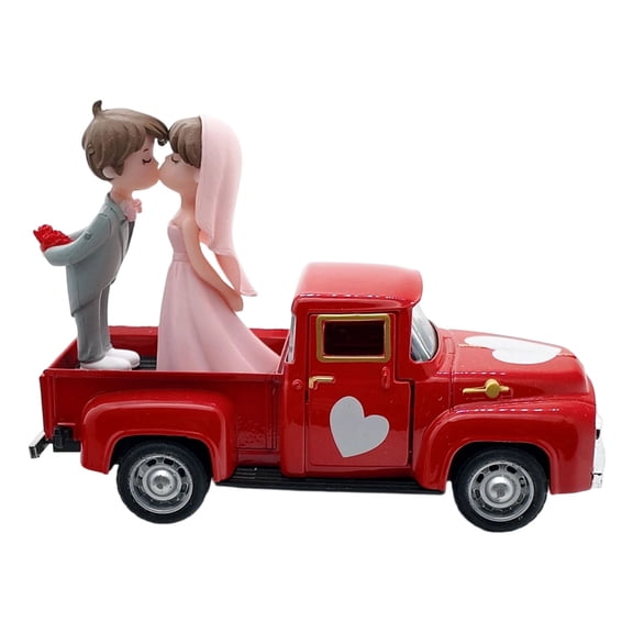 Retro Pickup Truck Model Sculpture With Openable Door Bride and Groom Figurines Wedding Anniversary Couples Gift