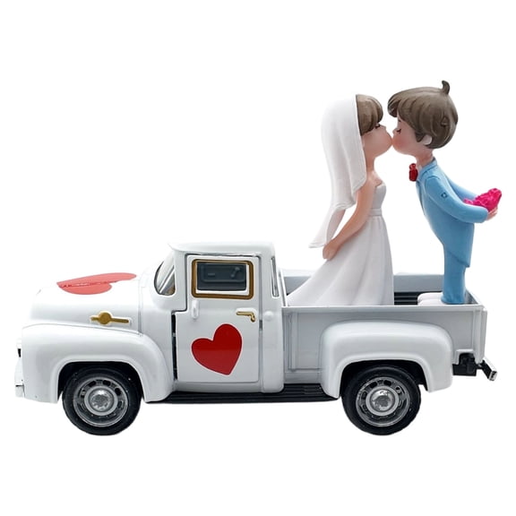 Retro Pickup Truck Model Sculpture With Openable Door Bride and Groom Figurines Wedding Anniversary Couples Gift