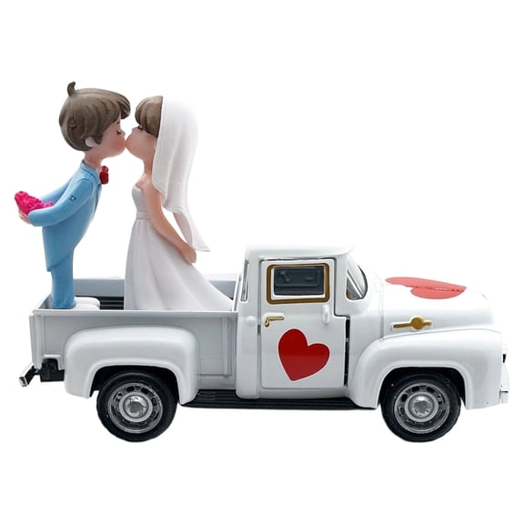 Retro Pickup Truck Model with Bride and Groom Figurines Ornament For Wedding Cake Toppers Decoration Couples Gift