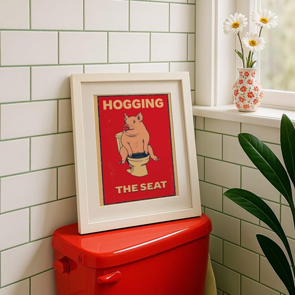 Retro Pig Bathroom Comic Wall Art, Unframed Paper Print Size 8x12