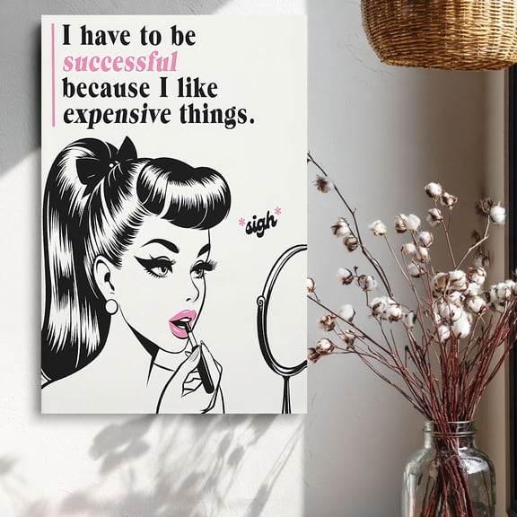 Retro Pin-Up Success Quote Canvas Wall Decor Ready to Hang Office Bedroom