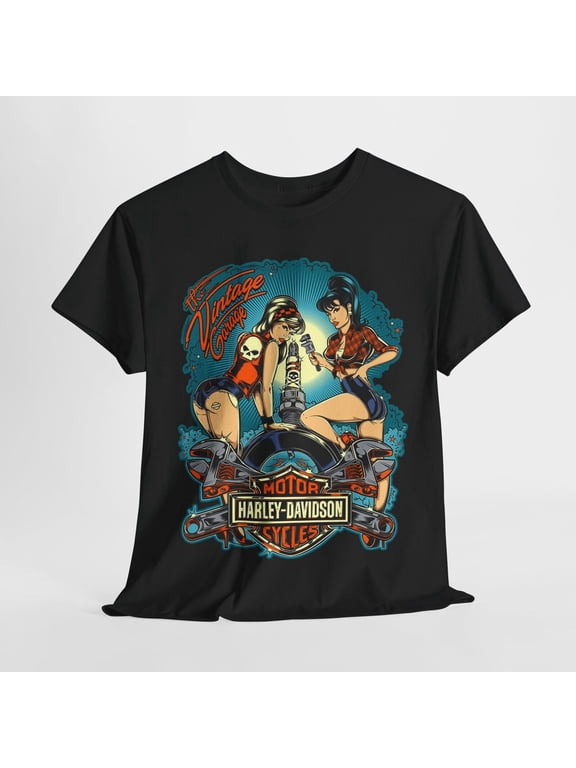 Retro Pin-Up T-Shirt: Garage Glamour with Motorcycle Mechanics & Harley Spirit!