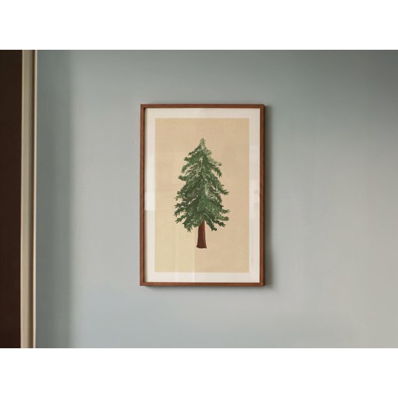 Retro Pine Tree Poster Lake House Wall Art Nature For Cabin , Poster Print Only
