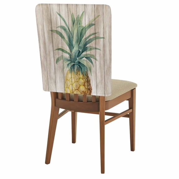 Retro Pineapple Chair Covers Set of 6 Summer Style Yellow Fruit Leaf Wood Grain Chair Back Covers Stretch Removable Washable Slipcovers Protector for Dining Room Kitchen Party Decor