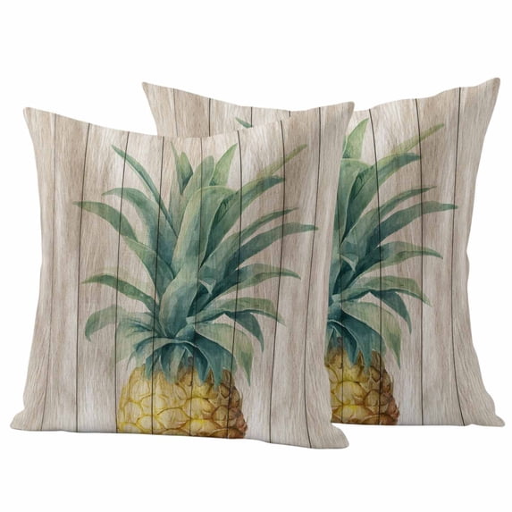 Retro Pineapple Outdoor Pillow Covers Pack of 2 Summer Style Yellow Fruit Leaf Wood Grain Waterproof Throw Pillow Covers Decorative Cushion Cases for Patio Garden Tent Balcony Couch 20x20 inch